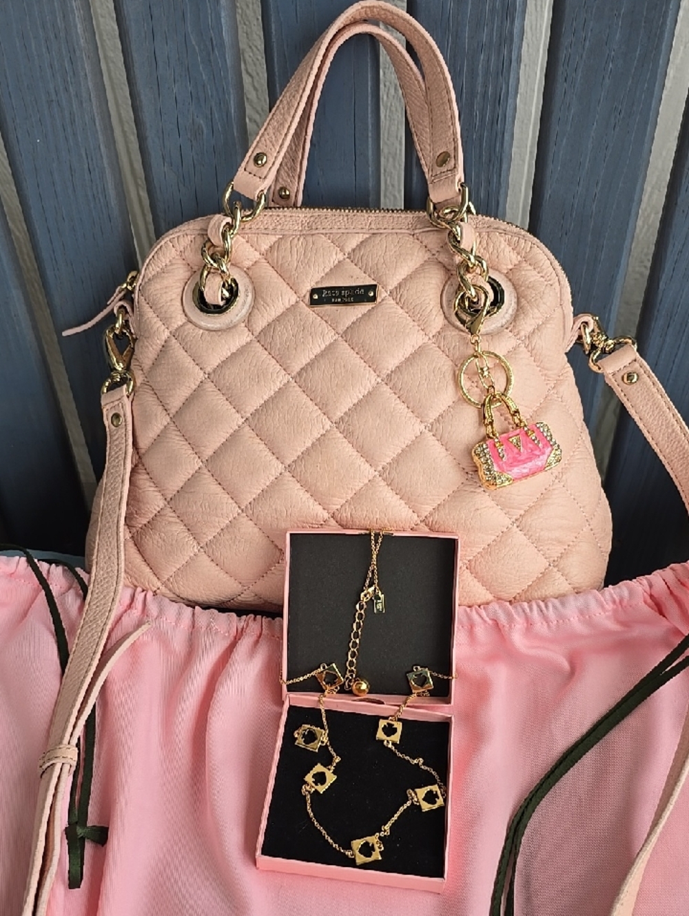 Kate Spade NY Gold Coast Pink Blush Quilted Satchel/Bag 12x10x5 4 Piece!